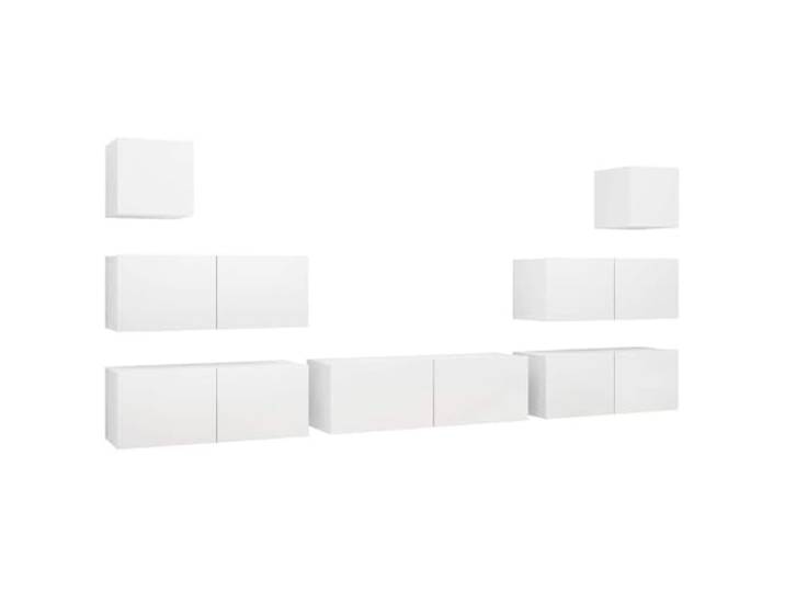 Makastle 7-TLG. TV-Schrank-Set Weiß Holzwerkstoff Wandmontage