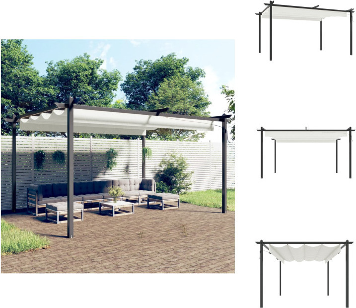 vidaXL Pavillon mit Ausziehbarem Dach 4x3 m Creme - Pavillons & Partyzelte