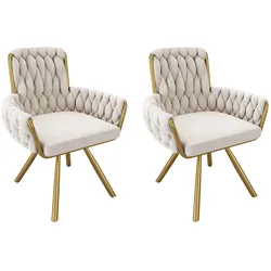 STILVORA Drehbare Esszimmerstühle 2er-Set Samt Beige mit Armlehnen und Metallgestell