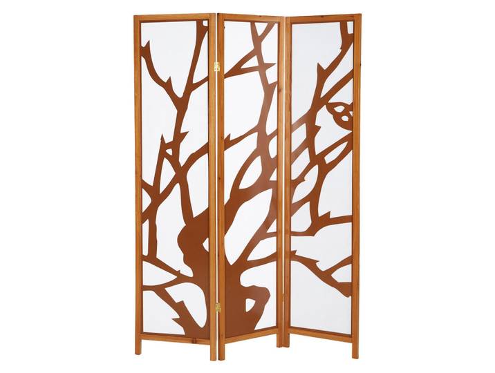 Homestyle4u Paravent 3-tlg. 130,5/175 cm Braun Holzverzierung, 130x175x2 cm, Wohnzimmer, Raumteiler, Paravents