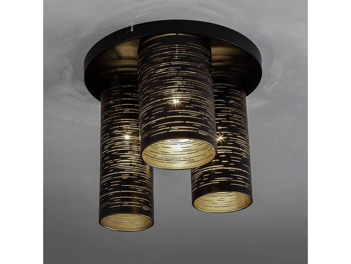 Deckenleuchte Zane Ø 30cm Schwarz/Gold Kabel ABS, Fassung ABS, Baldachin Aluminium, Gehäuse Leuchte Aluminium LED/Smart Home/Glühlampe E14