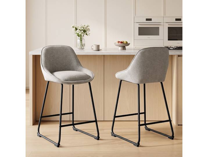 HOMCOM Tabourets Bar Chenille Gris 64cm Dossier Repose-Pieds x2
