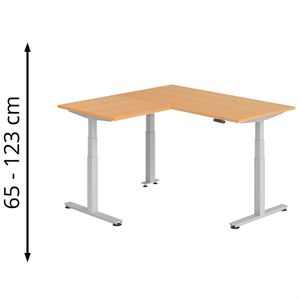 Hammerbacher Schreibtisch XDSMW, buche / silber, elektrisch höhenverstellbar, 160 x 160cm, L-Form