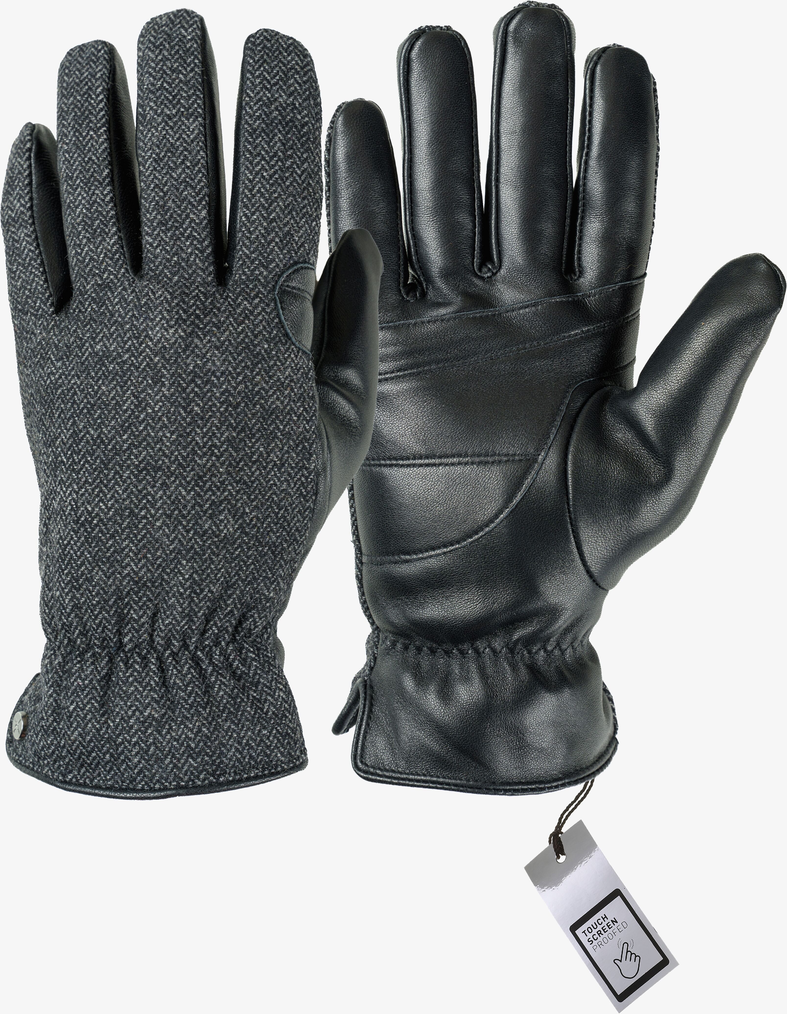 Strickhandschuhe PEARLWOOD "PARKER", Herren, Gr. 8,5, schwarz, Materialmix, Schafsleder, Handschuhe Strickhandschuhe, Touchscreen proofed - mit 10 Fingern bedienbar schwarz 8,5