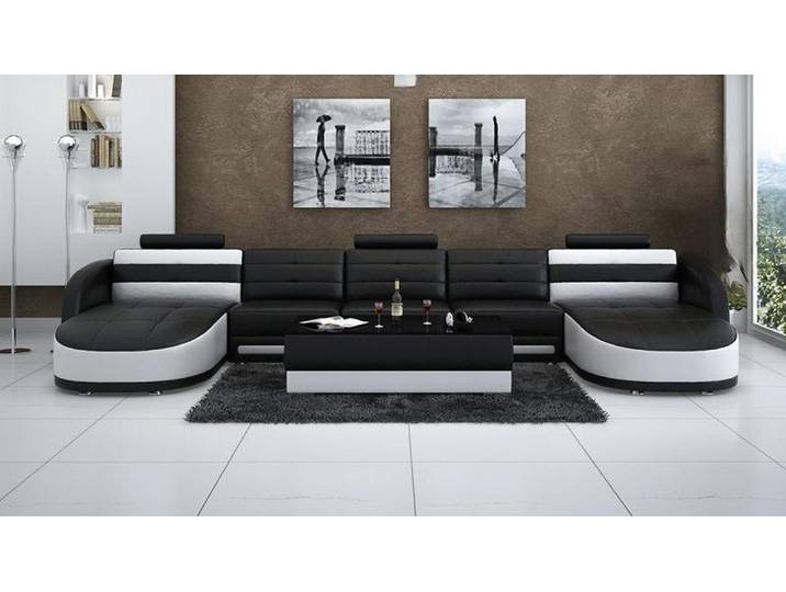 JVmoebel Ecksofa Schwarzes Leder-Ecksofa mit USB-Anschluss und Nackenkissen, Made in Europa