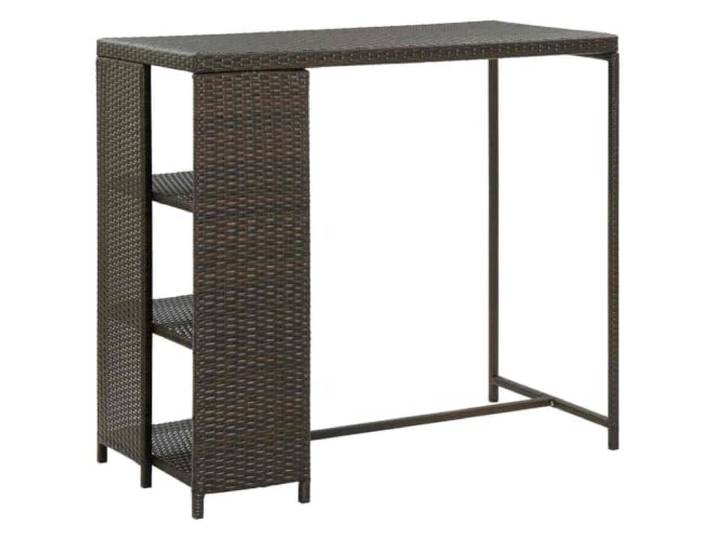 HAQWRDQSG Bartisch mit Regal Braun 120x60x110 cm PE Rattan Stahl Stabiler Bistrotisch aus PE-Rattan und Stahl mit 3 seitlichen Regalfächern für Balkon, Terrasse, Garten und Küche.