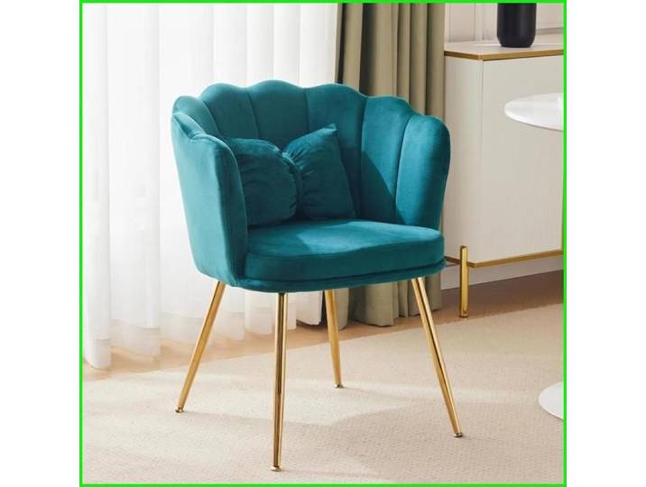 Sessel Accent en Velours Vert - Design Blütenblatt avec Beine Dorés et Kissen Schmetterling pour Salon