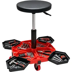 Relaxdays Werkstatthocker höhenverstellbar Fächer Rot,Schwarz,Silber