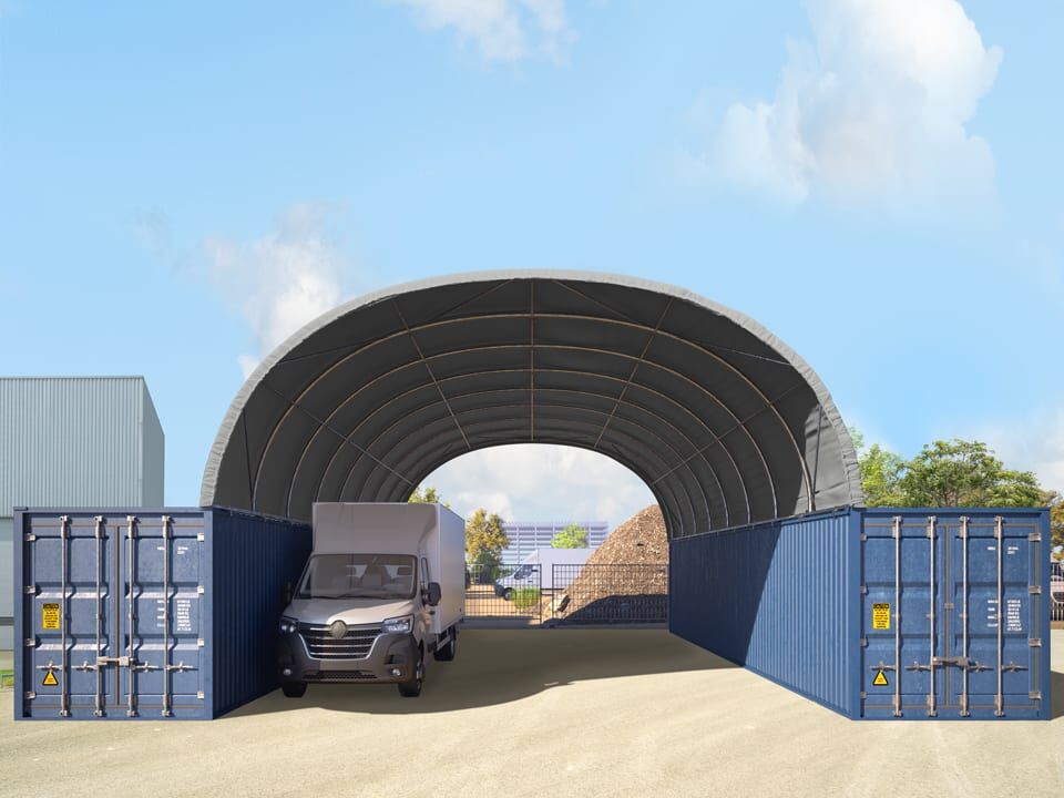 TOOLPORT 8x12m Container-Überdachung, PRIMEtex-Plane, grau, mit Statik - (47602)