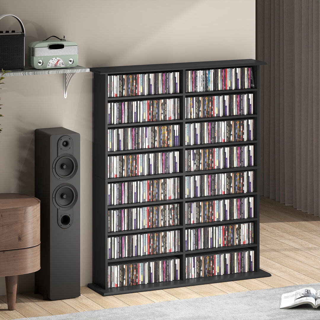 Latitude Run HOMCOM CD Storage Unit DVD Tower Blu-ray Storage Shelf Black 123.7cm H x 106.5cm W x 24cm D
