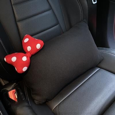 Lush Living Finds Soft Plush Car Headrest, Comfortable Lumbar Support Cartoon Bowknot Pillow For Car Interior And Winter Decoration f