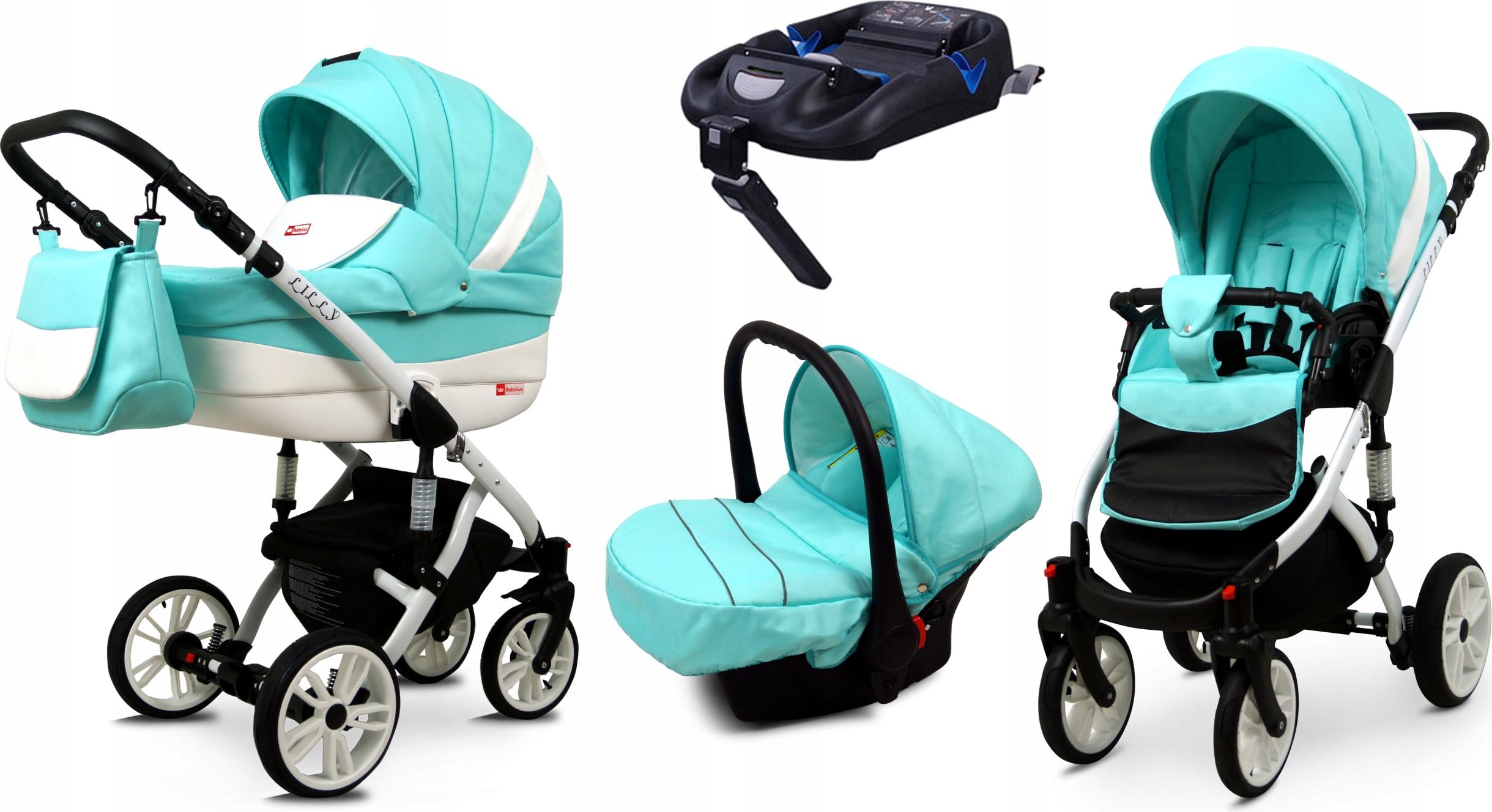 BabyLux Lilly | 4in1 Kinderwagen Set | Mint | Kombikinderwagen | Kinderwagenset | Isofix-Basiss