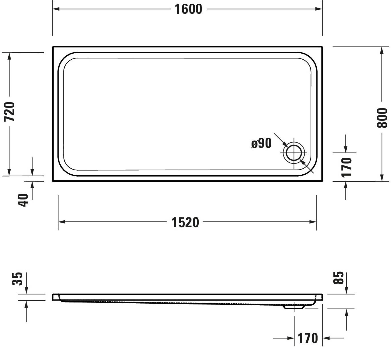 Duravit D-Code Rechteck Duschwanne 160 x 80 cm