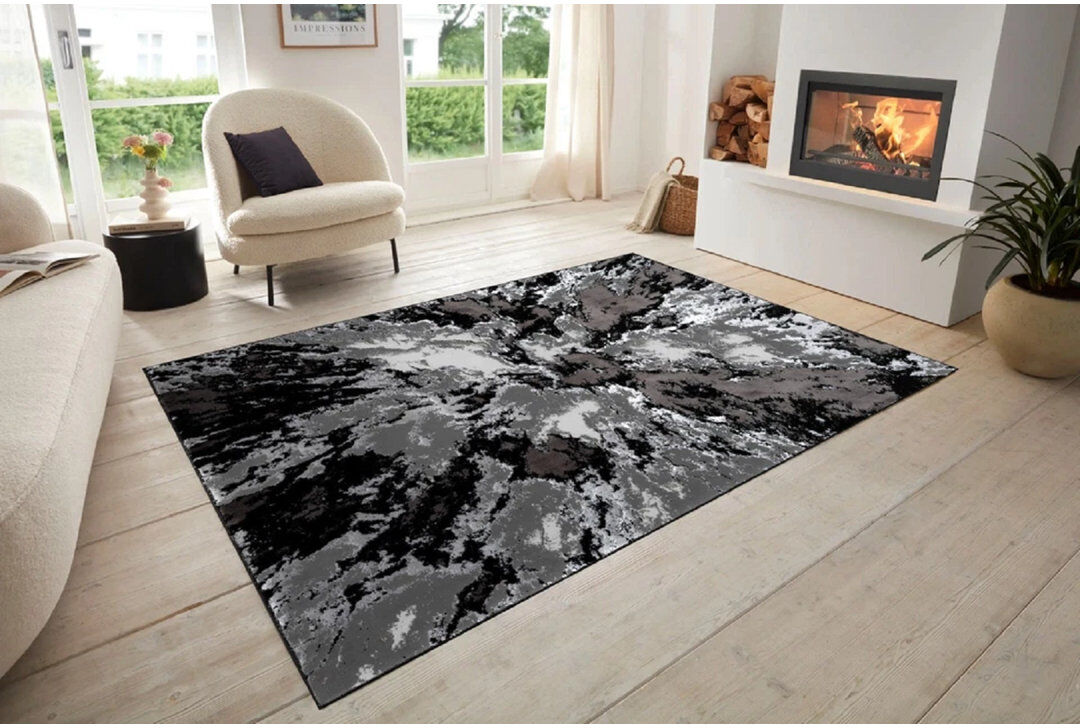 Metro Rectangle Geometric Dhurrie Indoor / Outdoor Black Rectangle 120 x 170 cm