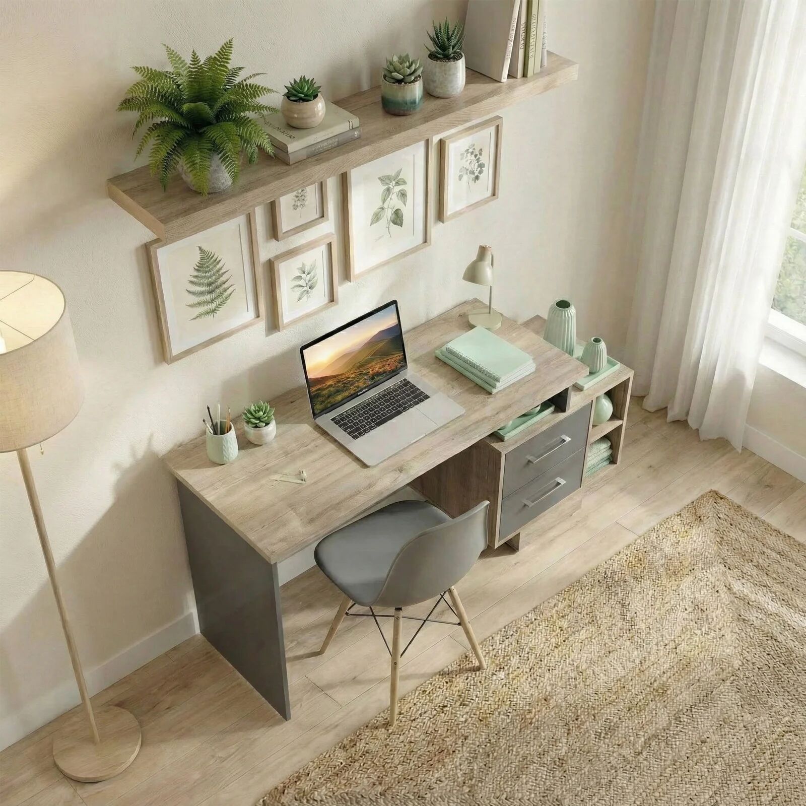 garneroarredamenti Scrivania ufficio 148x60cm con cassettiera rovere antracite lucido Time Y