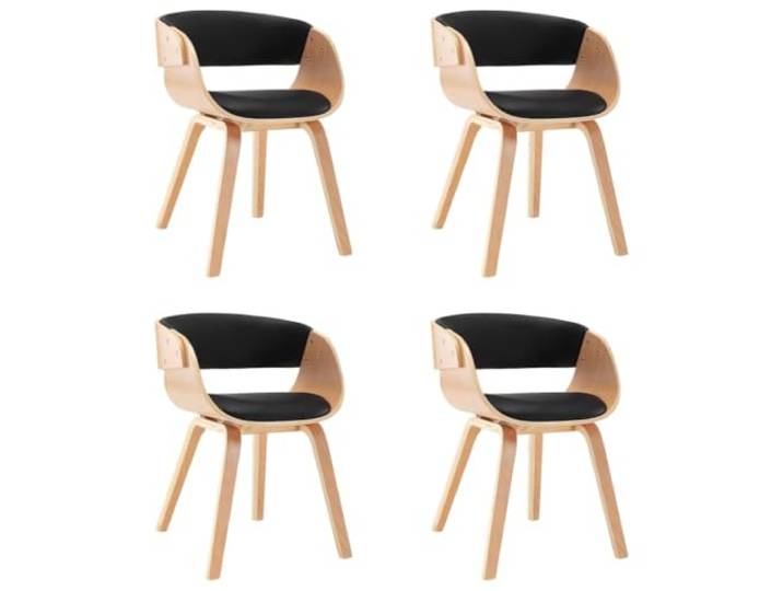 POUFGDR Essstühle, Schwarz, gebogenes Holz und Kunstleder, 4 Stück Rahmen aus robustem Holz, weiche Polsterung, schwarzes Kunstleder, gebogenes Holz, modernes Design, Esszimmer, Küche