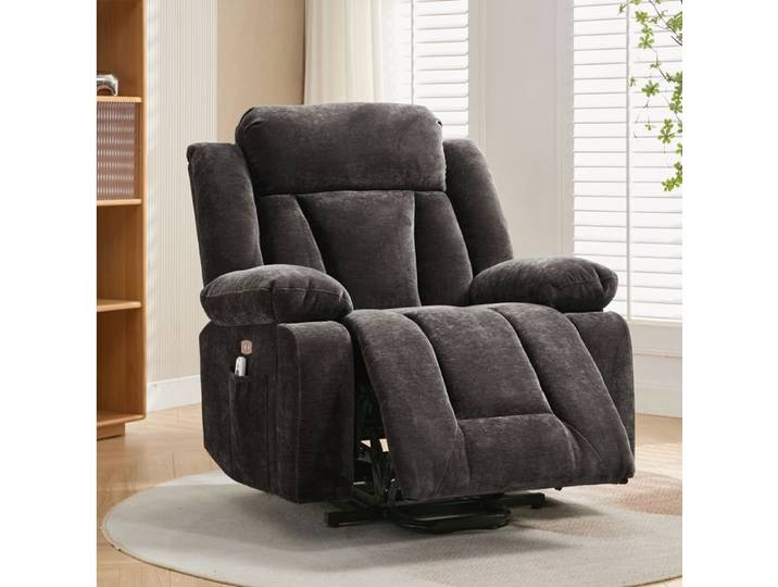 Fauteuil releveur électrique massant IVMEU en tissu marron chauffage lombaire USB 150 kg