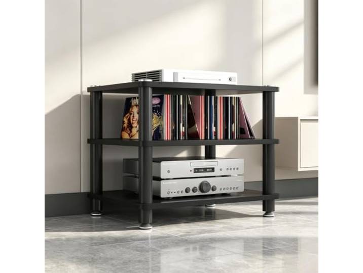Vielseitiger AV‑Medienstand: mehrstöckiger Audio Rack für Audiogeräte Modulare Einlegeböden, höhenverstellbar, robuste Konstruktion, modernes Dekor(Black,H 50cm/19.7in)
