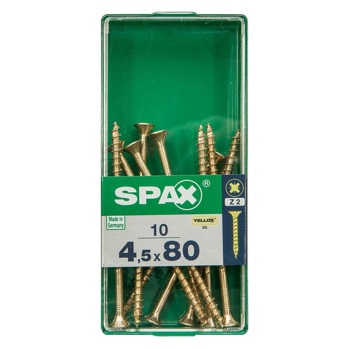 Spax Schraubenkasten 4081020450802 Holzschraube Flacher Kopf (4,5 x 80 mm) (10 Schrauben pro Stück) (45257025)