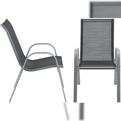UAC Gartenstühle 2er Set Outdoor-Stuhl Gartenstuhl 90x54x70cm Wetterfest Stapelbar PVC Polyester Schwarz
