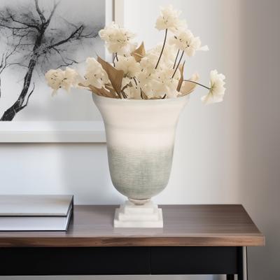 Sagebrook Home Neutral Coastal Glass Sage/Ivory Round Vase On Marble Base