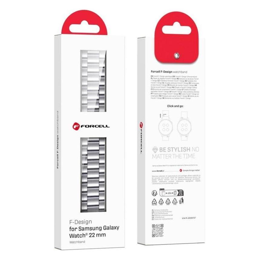 Forcell Strap F-DESIGN FS06 strap for SAMSUNG Watch 20 mm silver (20 mm, Edelstahl) (5903396223235)