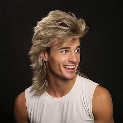 blonde Vokuhila-Perückelustige Perücken für Erwachsene für MännerPop-Rock-PerückeJoe-Dreck-Perücke für 70er80er-Jahre-Perücke