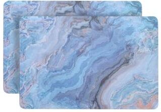 "Dainty Home Marble Cork Placemat Set of 2 12"" x 18'' in Blue"