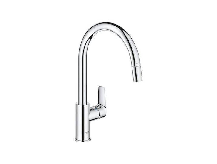 Grohe Küchenarmatur BauEdge, C-Auslauf, herausziehbarer Auslauf, Mousseur