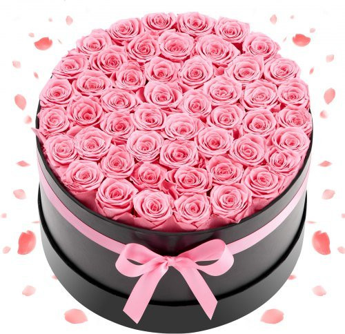 Vevor Geconserveerd Boeket van 50 Eeuwige Rozen in een Ronde Roze Doos