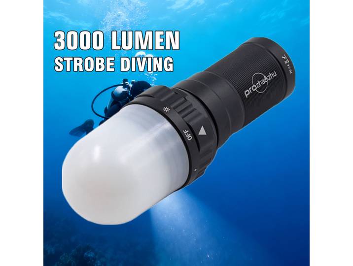 PROZHAOZHU Lampe de signalisation de plongée 3000 Lumen IP68 150M en alliage d'aluminium rechargeable