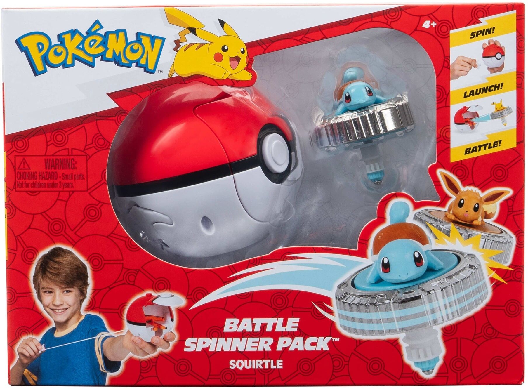 Pokémon Battle Spinner Pack Squirtle with Poké Ball Launcher - Officially Licensed Jazwares Playset for Kids - Red-and-White