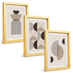 BILDER SET 3er Set - 20x30 cm Goldrahmen - Abstrakte Minimalismusmuster
