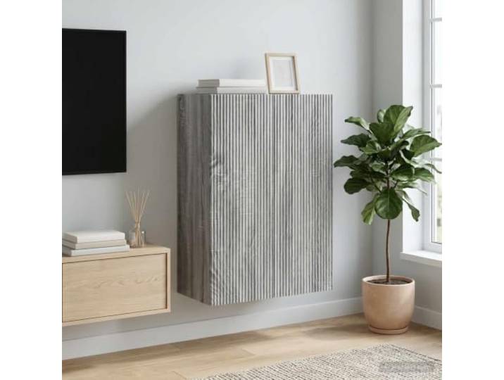 GPWERSDF Wandschrank Holzwerkstoff Sonoma-Grau 66 x 34,5 x 90 cm Schublade, Regal, USB-LED, Rollen abschließbar, platzsparend