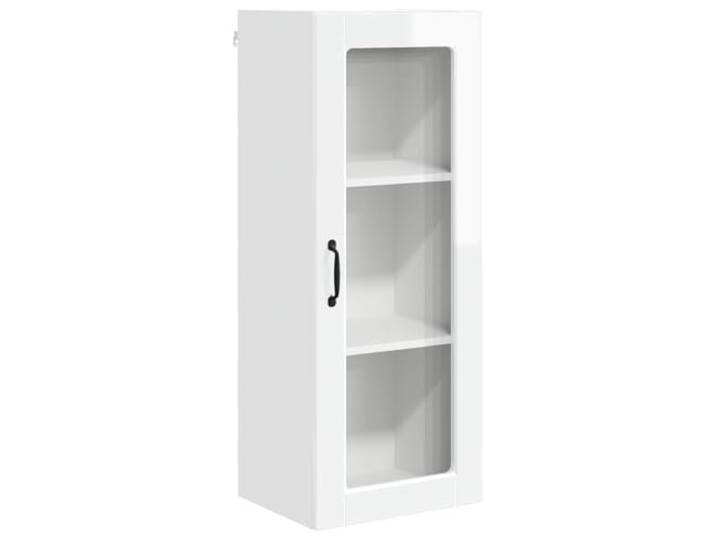 IBUQDDV Wandglas-Schrank Porto Hochglanz Weiß 40 x 31 x 100 cm Holzwerkstoff, Wandmontage, geräumige Fächer, Ablagen, für Küchenutensilien, Gewürze, Kochgeschirr, Innenbereich