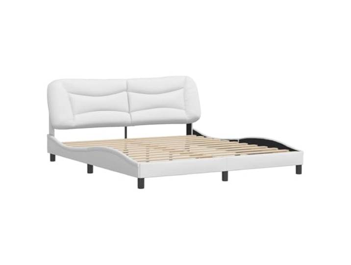 KTHLBRH Bettgestell Hvar weiß 180 x 200 cm Kunstleder mit Kopfteil Fleckabweisendes Kunstleder, Lattenrost inklusive, gepolstertes Kopfteil, gewelltes Design