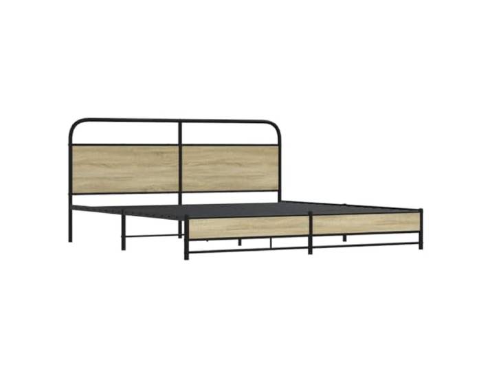 KTHLBRH Bettgestell Metall Eiche Sonoma 183 x 213 cm Robuster Stahl, Lattenrost, mit Kopfteil, Rückenunterstützung, Schlafzimmer