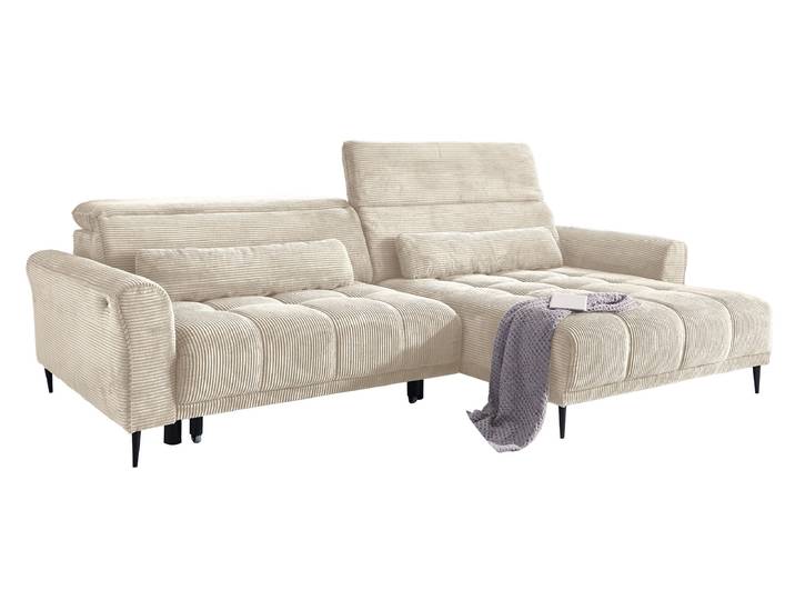 Ecksofa Cord beige elektrisch ausfahrbar 277 cm - OT rechts - LOGAN