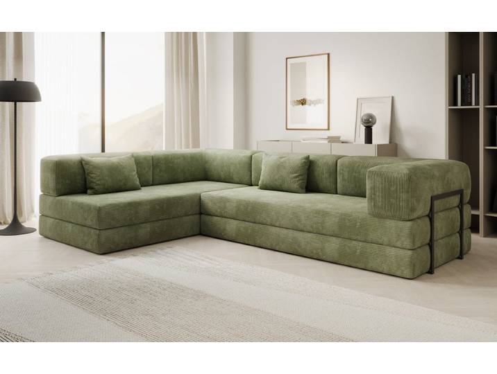 Designer Ecksofa Lazy in Cord - Salbei - Links - Cord - Luxusbetten24