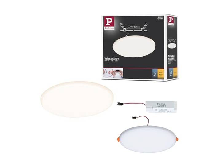 Paulmann 92389 Panneau LED spots encastrés Veluna VariFit IP44 185 mm rond incl. 1x8\,5 watts plafonnier Satin plastique 3000 K