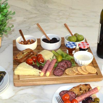 Picnic at Ascot "NCAA California Berkeley University Golden Bears Premium Acacia Charcuterie Board with Ceramic Bowls and spoons - 13"" x 13"""