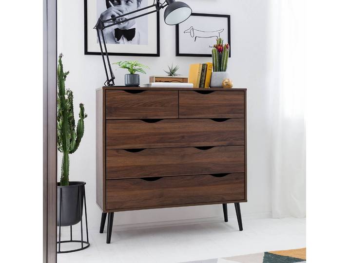 Buffet 5 tiroirs 98 x 101 x 39cm Marron/Imitation noyer