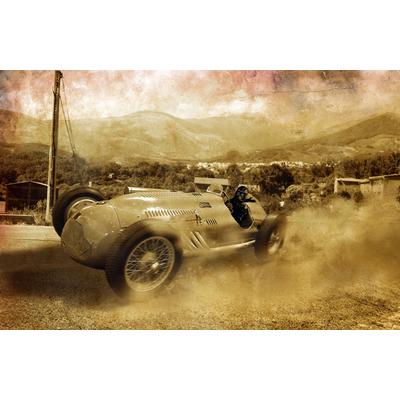 Fototapete PAPERMOON "VINTAGE OLDTIMER-AUTO AUTOS RETRO RENNWAGEN RACING CARS", bunt, B:4,5m L:2,8m, Vlies, Tapeten