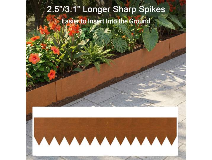 Bordure de jardin en acier galvanisé robuste, bordure paysagère métallique flexible avec pointes, séparateur pliable pour parterres de fleurs, allées et pelouses
