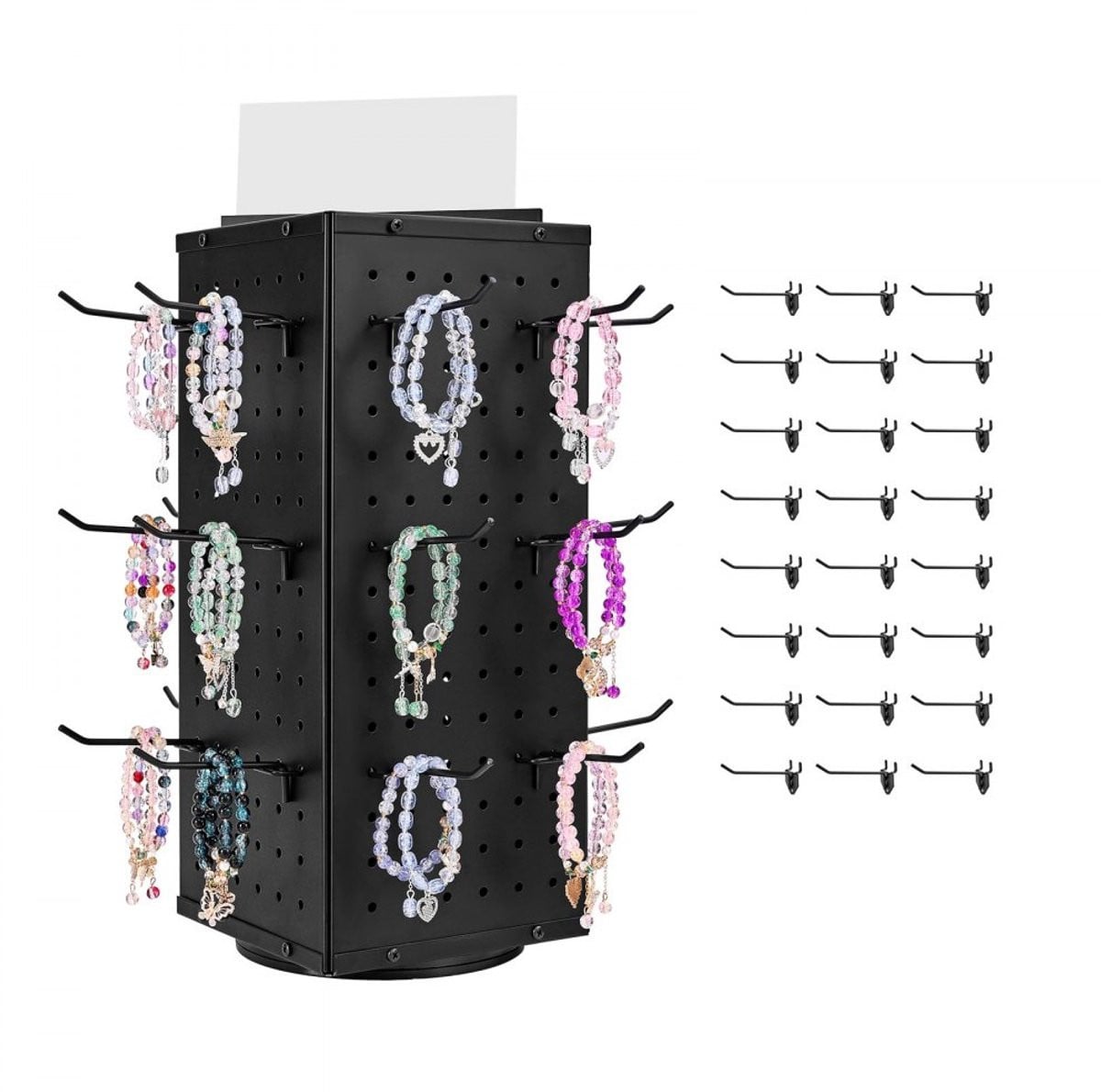 Draaibaar Pegboard Displaystandaard met 24 haken in zwart - H x B x D: 52 x 18,8 x 18,8 cm