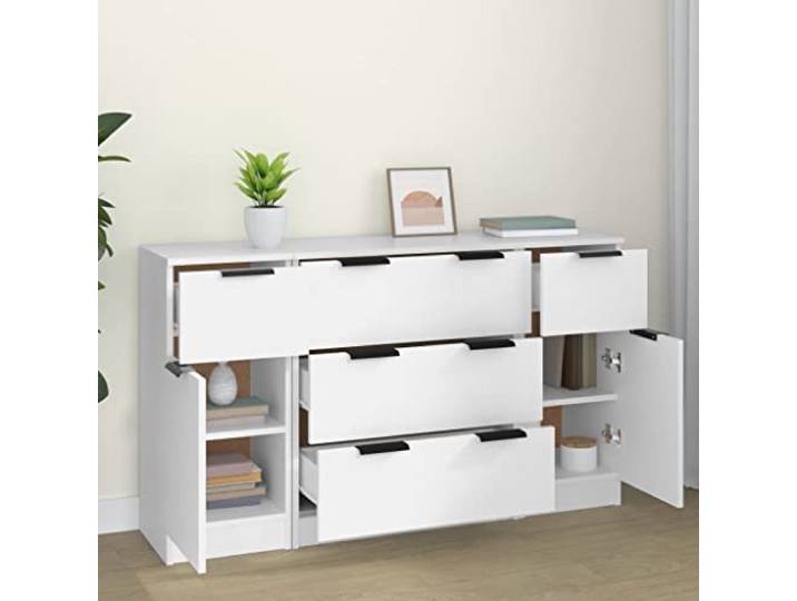 KTHLBRH Sideboard-Set, 3-teilig, Holz, mehrschichtig, weiß, 60 x 30 x 70 cm Minimalistisches Design, leicht zu reinigen, großer Stauraum, 2 mit Tür + 1 mit 3 Schubladen