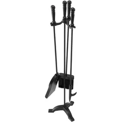 VEVOR Kaminbesteck-Set, 4-teiliges Ofenbesteck-Set, inkl. dreizackiges Ständers, Ascheschaufel, Bürste, Schürhakens, Kaminzubehör aus Schmiedeeisen für Lagerfeuer drinnen/draußen, Schwarz