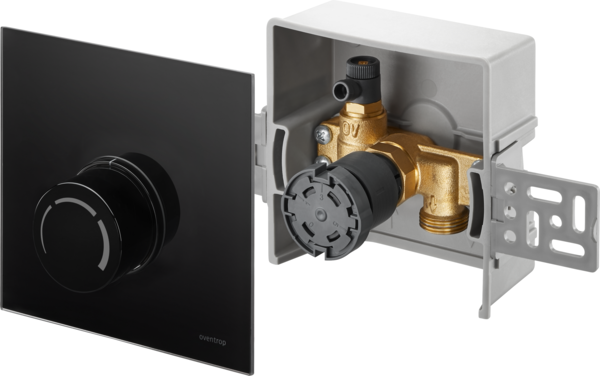 Oventrop contrôle de température de retour Unibox 1022751 verre véritable noir, avec vanne et thermostat