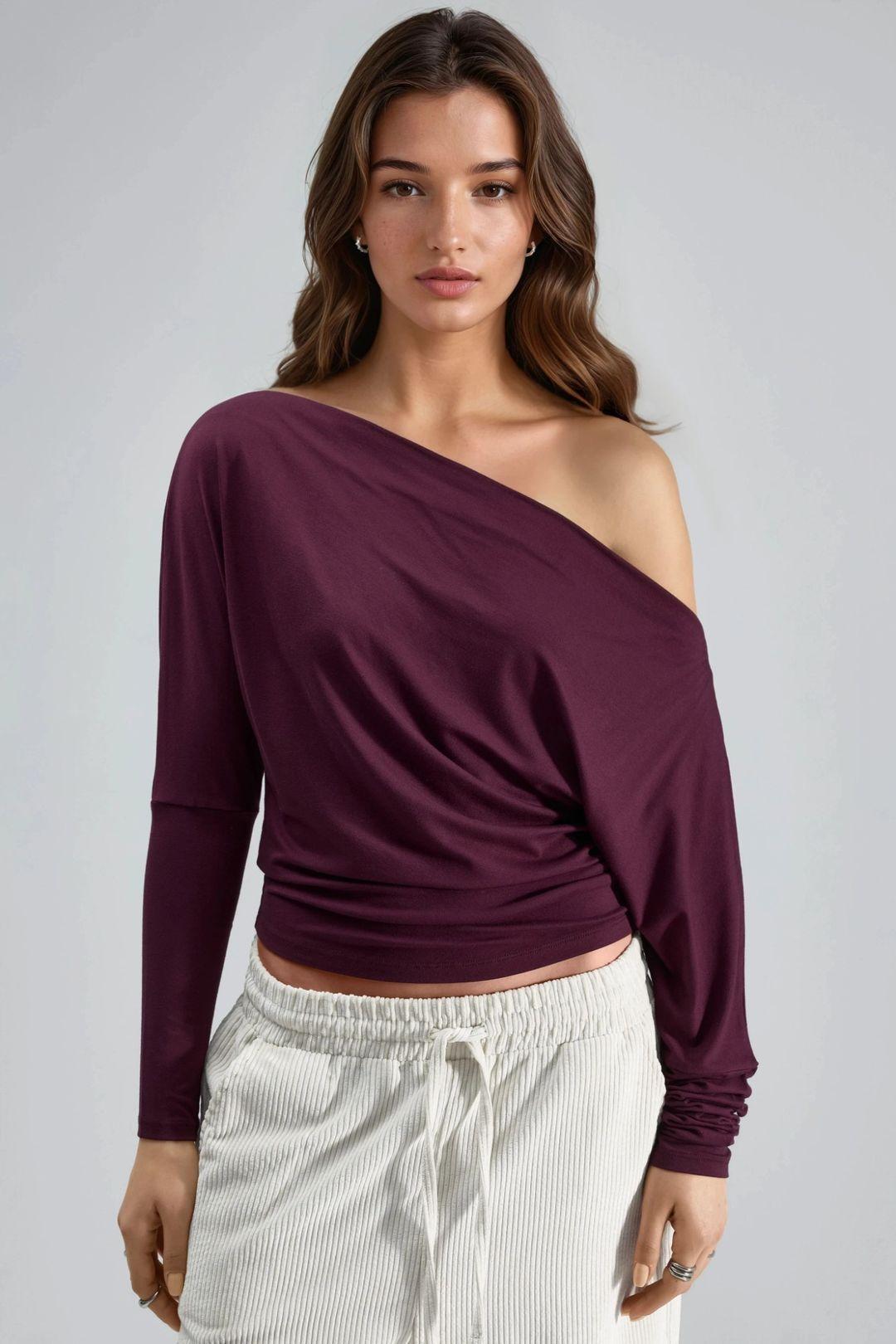 Boot-Ausschnitt Drapierte Bluse