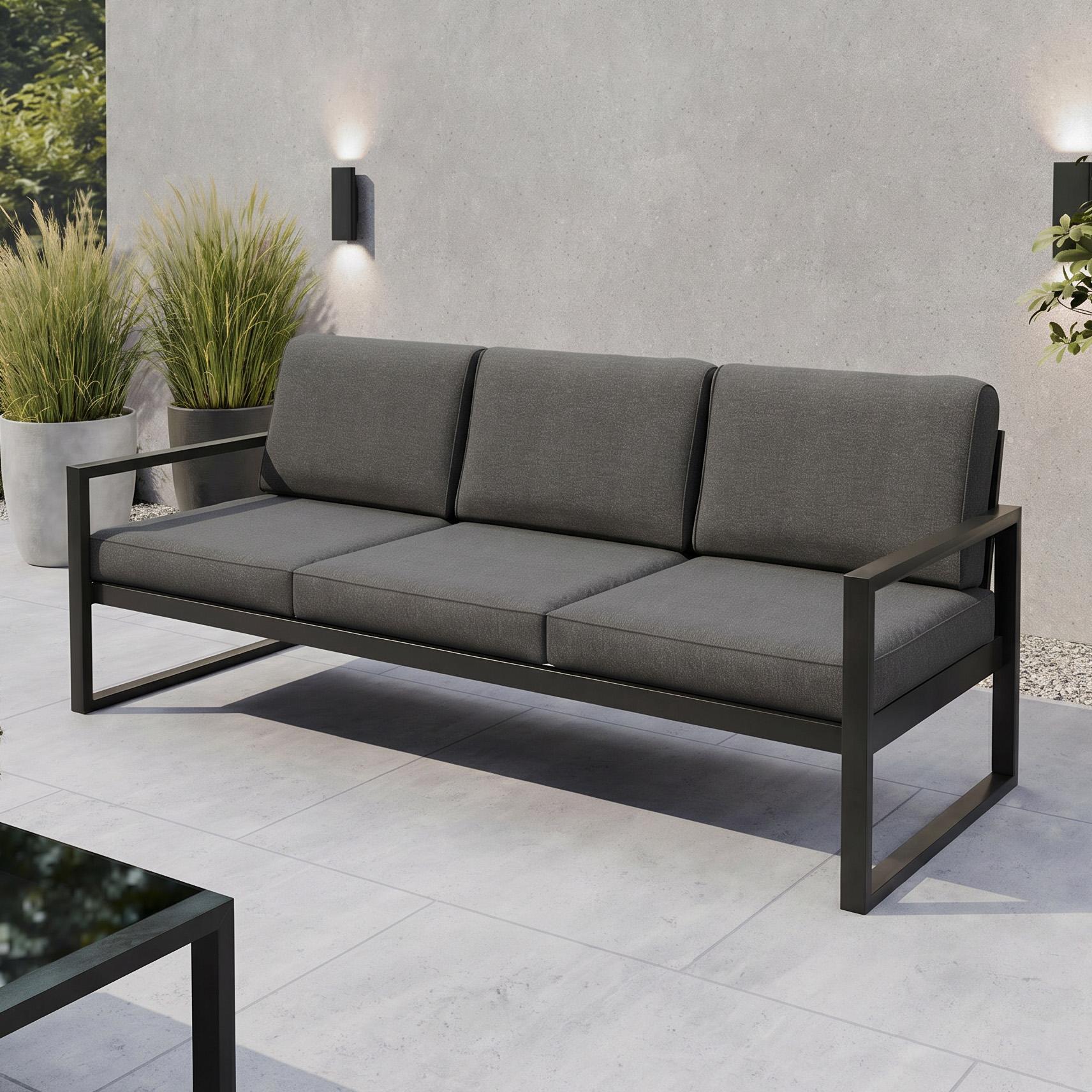 BEAUTYSOFA Garten Lounge Sofa STELLA, 3-Sitzer Gartensofa, Terrassenmöbel, Wasserabweisendes Lounge Sofa für Balkon, Terrasse Dunkelgrau Patio Base 6